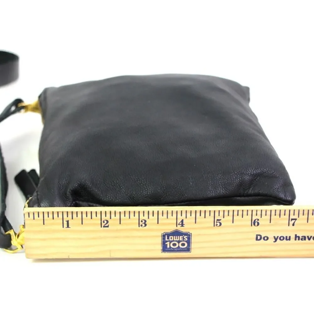 Noonday Collection BLACK GENUINE LEATHER X-BODY SHOULDER BAG CLUTCH PURSE